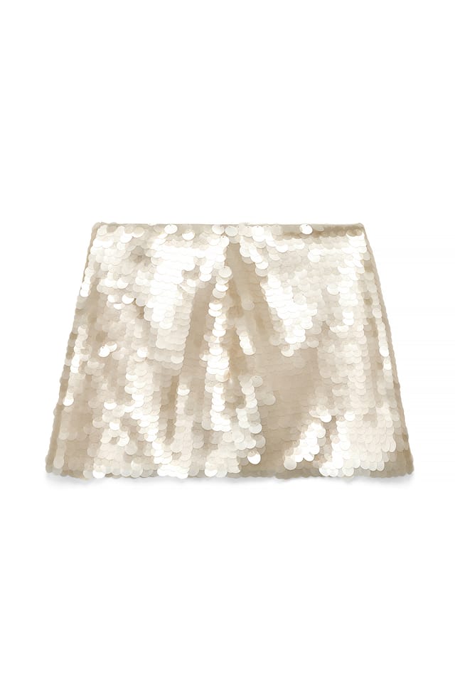 Cream Mini Skirt With Sequins