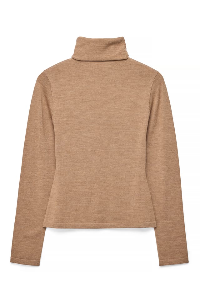 Beige Haut style polo en maille de laine mérinos