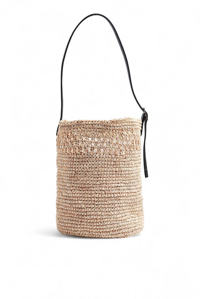 Beige Spændetaske i naturlig raphia