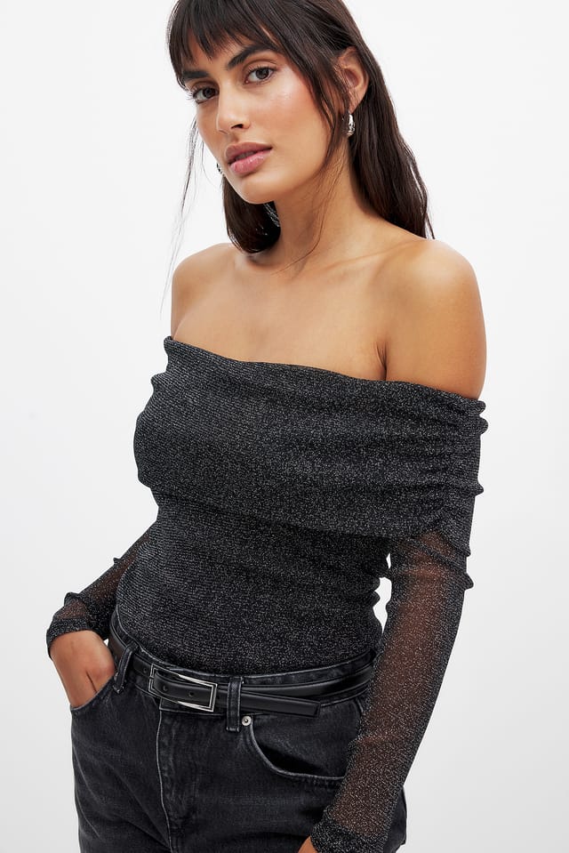 Black Glittrig topp i mesh utan axlar