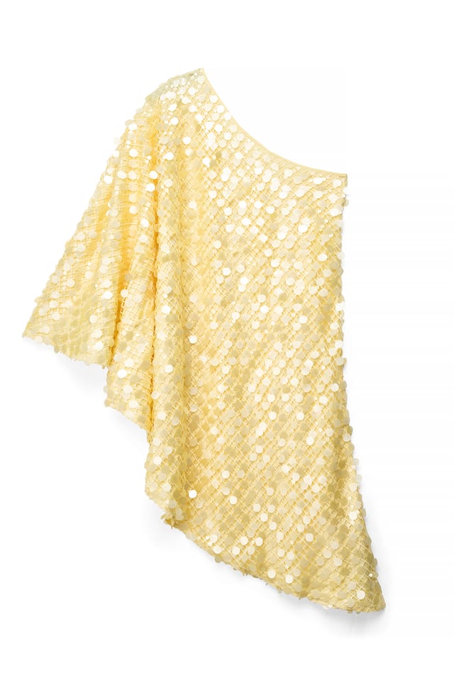 Light Yellow One Shoulder Sequin Mini Dress