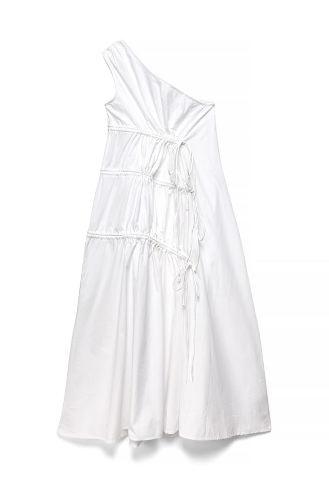 Offwhite Einseitiges Baumwoll-Maxikleid