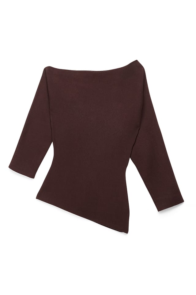 Dark Brown Ein-Schulter-Strickpullover