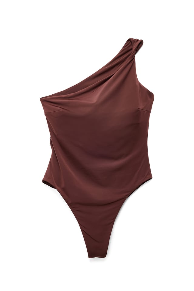 Brown One Shoulder Twisted Swimsuit