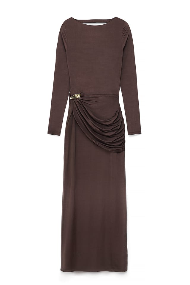 Dark Brown Robe longue à dos ouvert et boucle