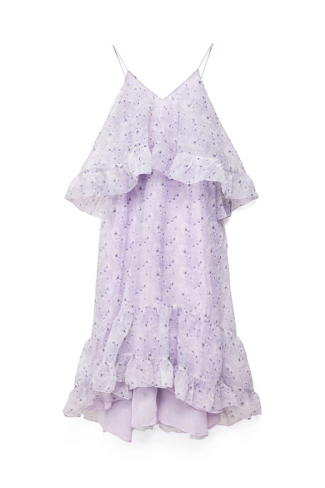 All Over Print Organza V Neck Volume Maxi Dress