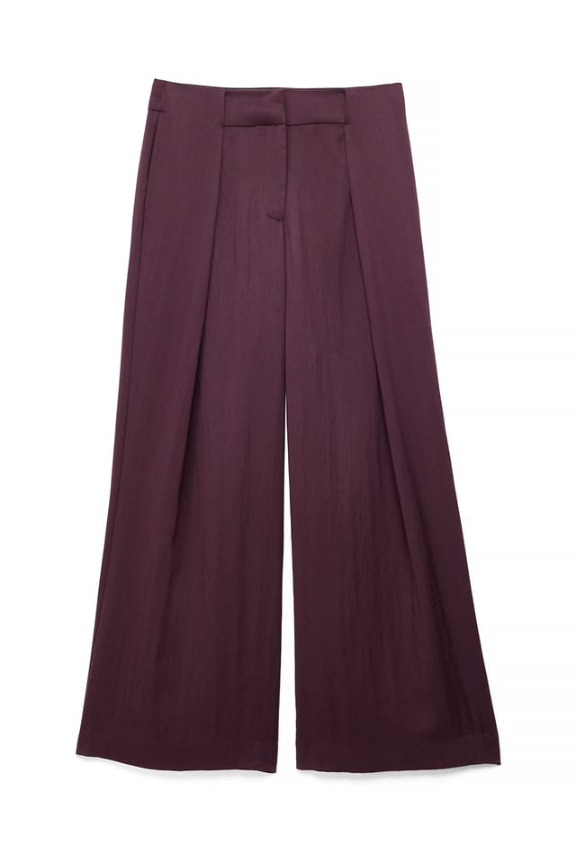 Dark Plum Overlap Detailed Mid Waist Pants