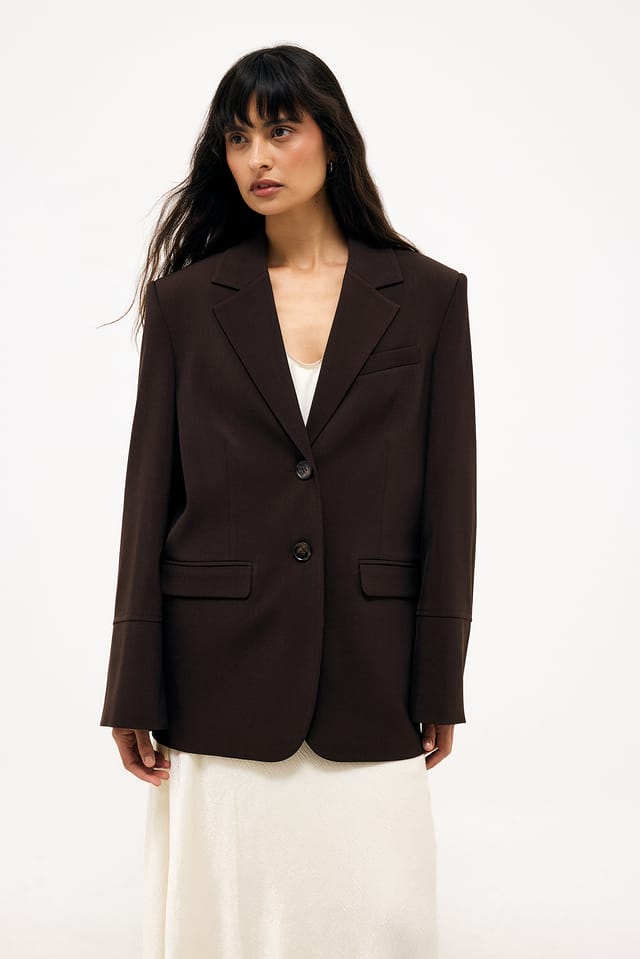 Brown Oversized blazer med vida ärmar