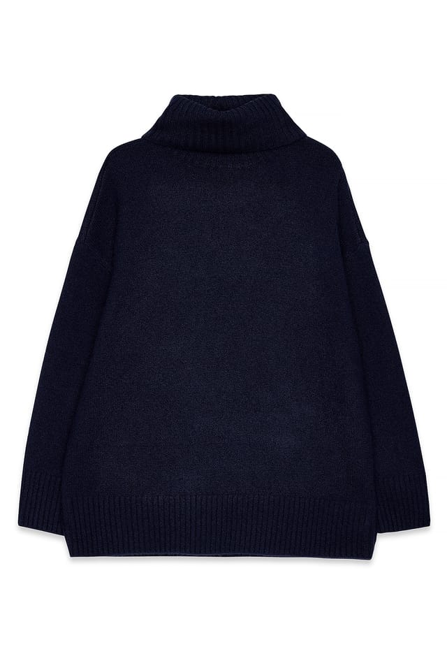 Navy Pull oversize en maille à col roulé
