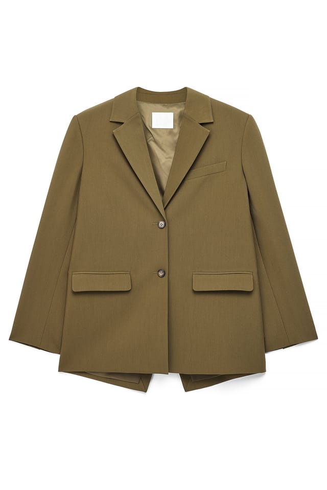 Olive Oversized Open Back Blazer