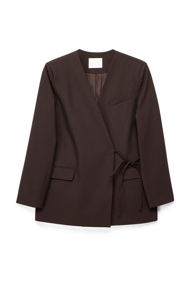 Brown Oversized Tie Detail Blazer