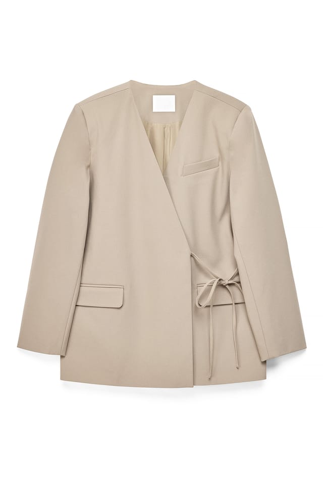 Taupe Oversized blazer med knytdetalj