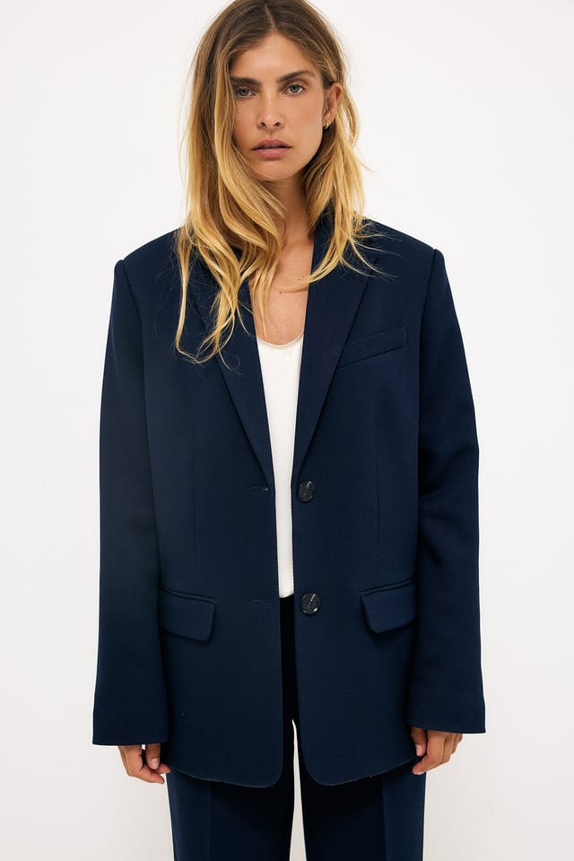Navy Oversized Twill Blazer