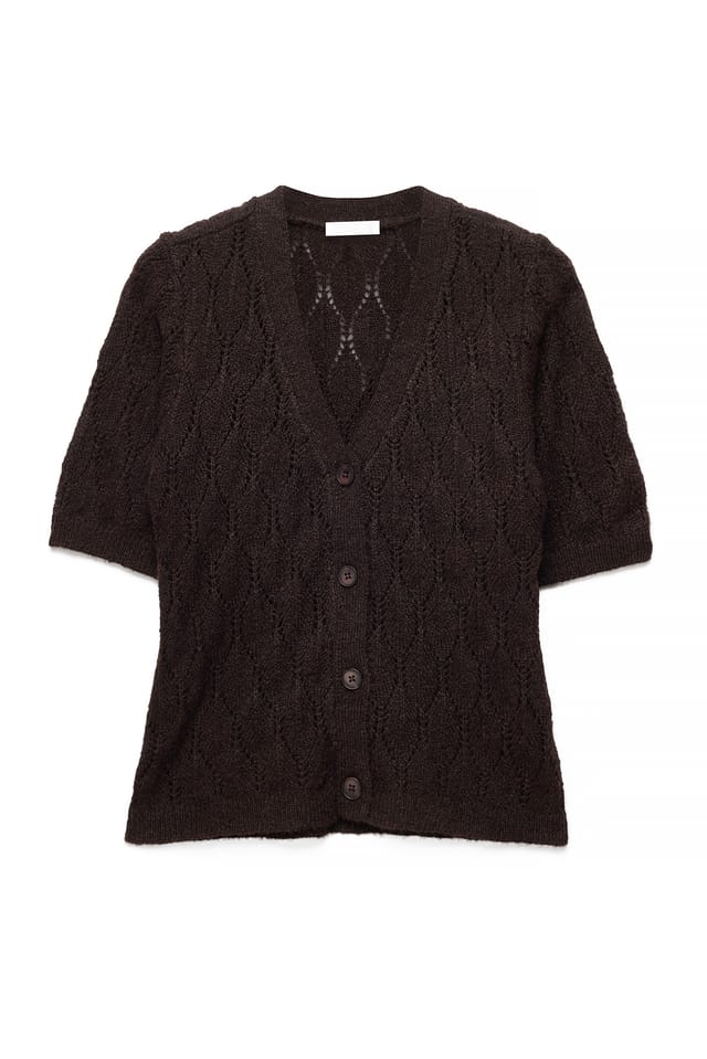 Dark Brown Cardigan à manches courtes à motif détaillé