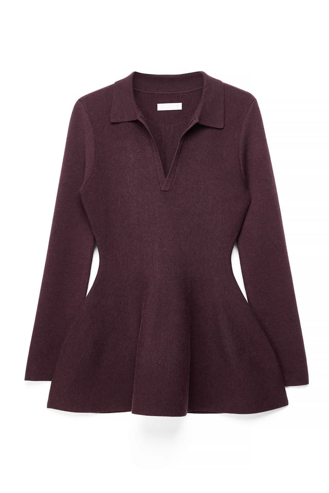 Dark Plum Peplum Deep Neck Sweater