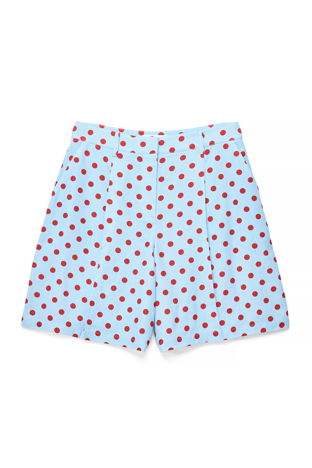 Red Dot Shorts med høj talje og plisseret detalje
