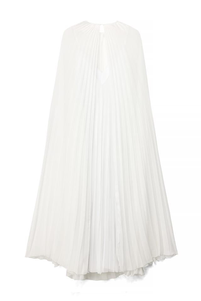 White Maxi-jurk met plooien en capedetail