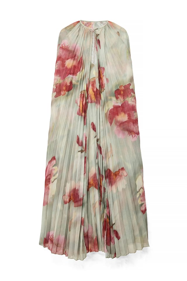 Abstract Floral Maxi-jurk met plooien en capedetail