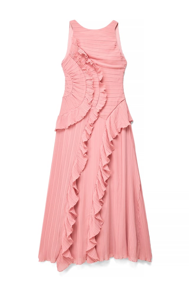 Pink Geplooide maxi-jurk met ruches