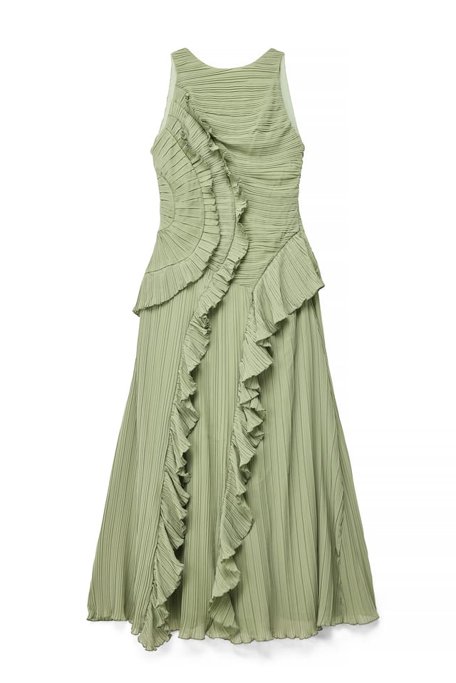 Pistachio Geplooide maxi-jurk met ruches