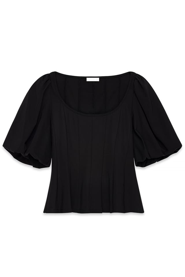 Black Pleated Puff Sleeve Top