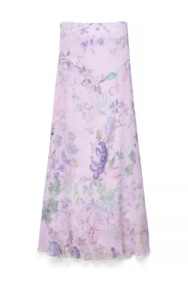 Lilac Flower Plisse Maxi Tube Dress