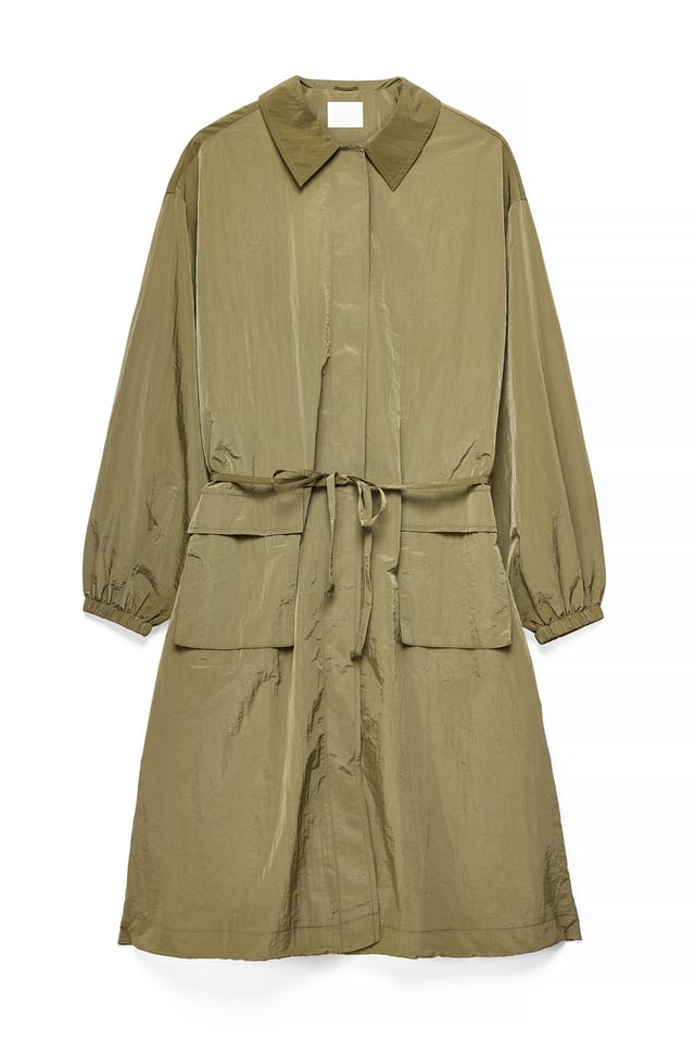 Khaki Green Taschen-Detail-Trenchcoat
