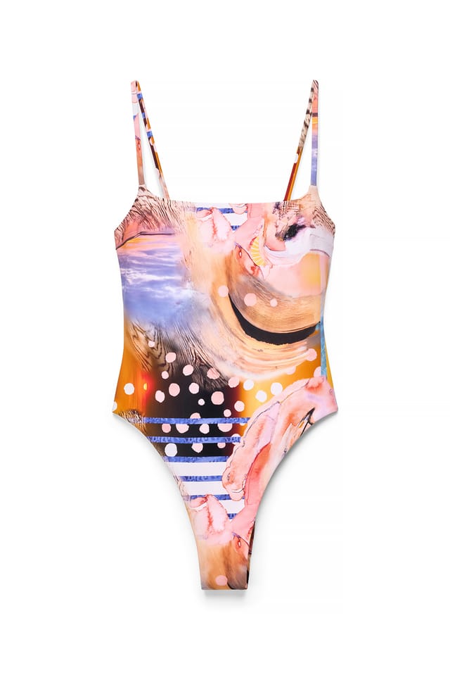 Multicolor Printed High Leg Swimsuit