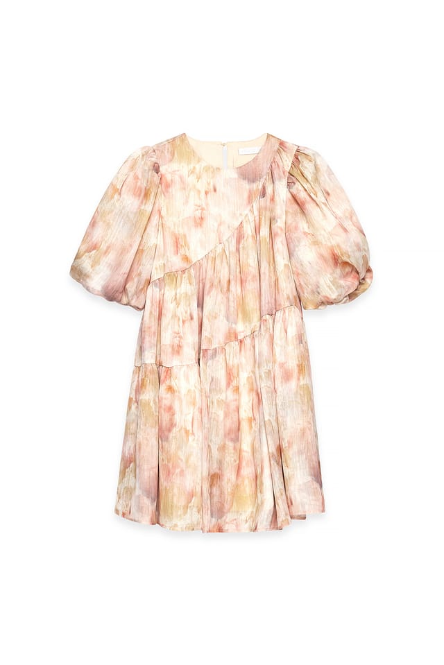 Floral Rynkad miniklänning med puffärmar