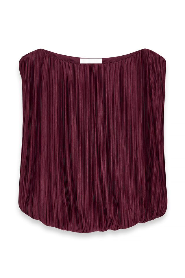 Burgundy Puffy Pleated Top
