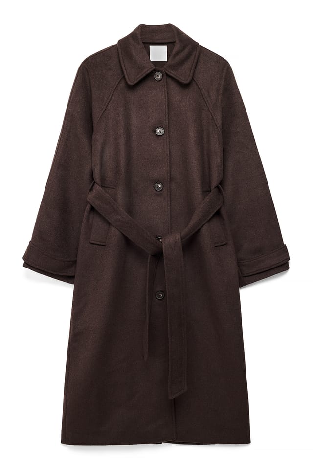 Dark Brown Oversized Raglan Sleeve Wool Blend Coat