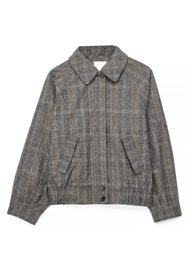 Check Raglan Sleeve Wool Blend Jacket