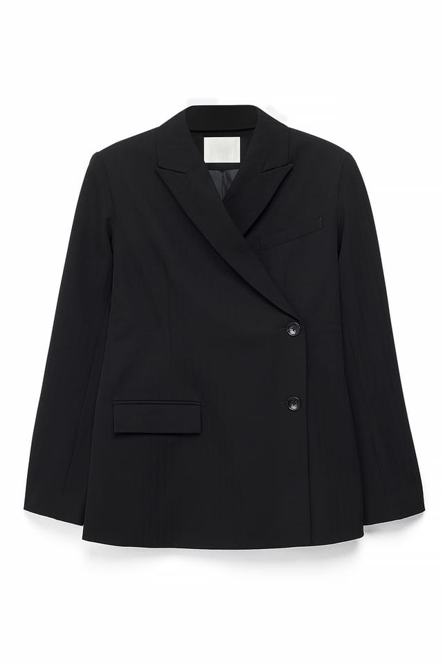 Black Regular Blazer with Overlap