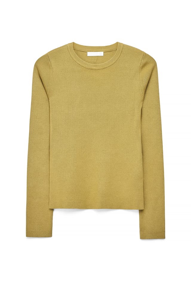 Light Green Strikket ribtop med rund hals