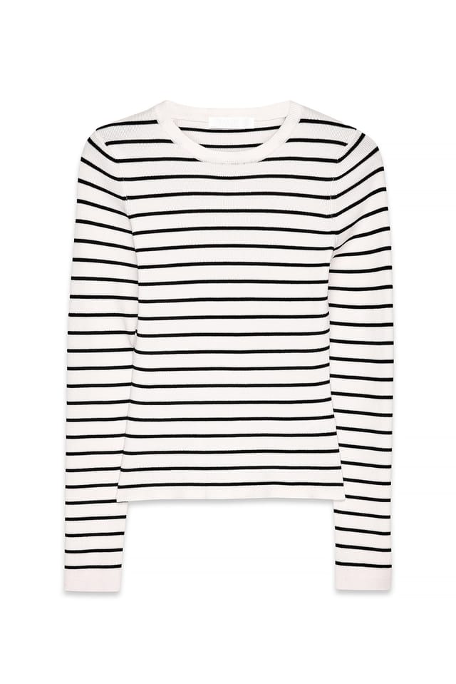 White/Black stripe Ribbstickad topp med rund halsringning