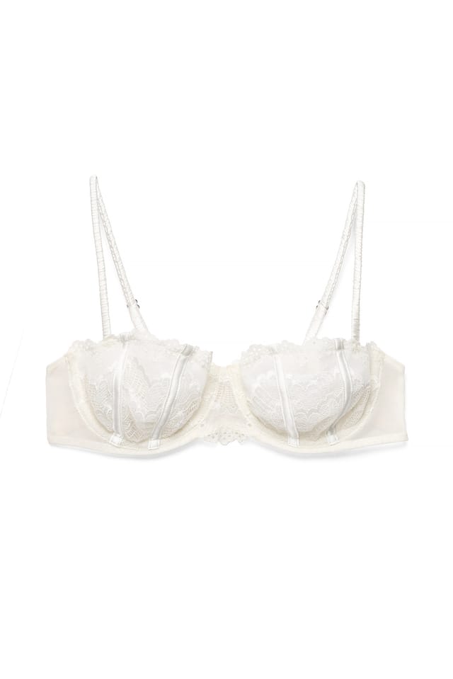 White Soutien-gorge balconnet en satin froncé