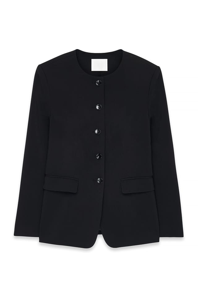 Black Round Neck Fitted Blazer
