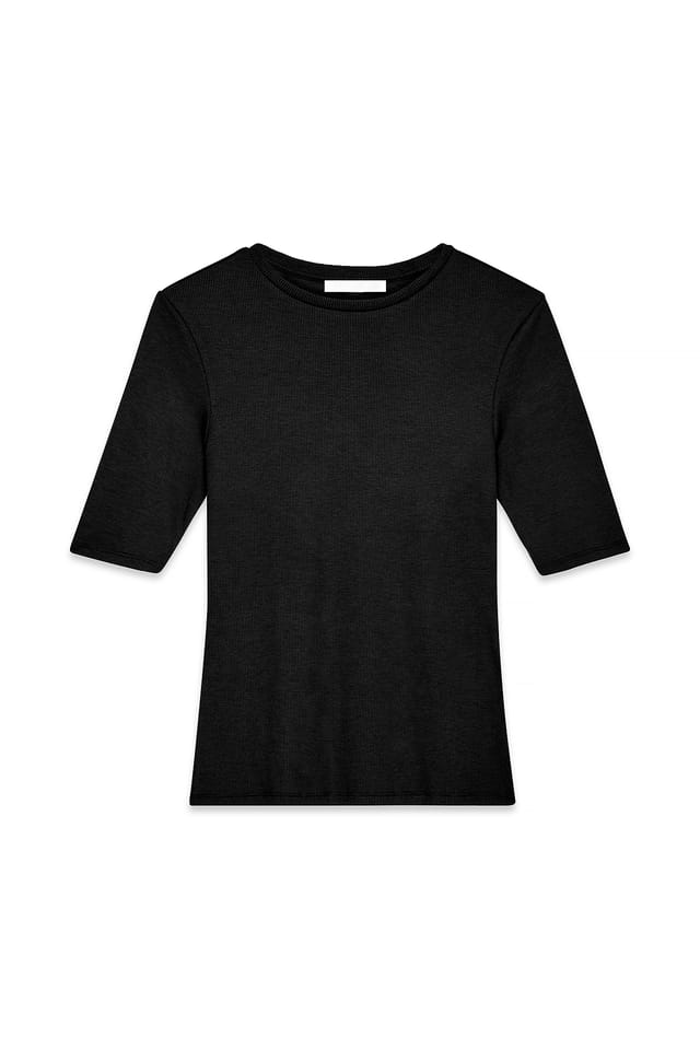 Black Geribde top met ronde hals