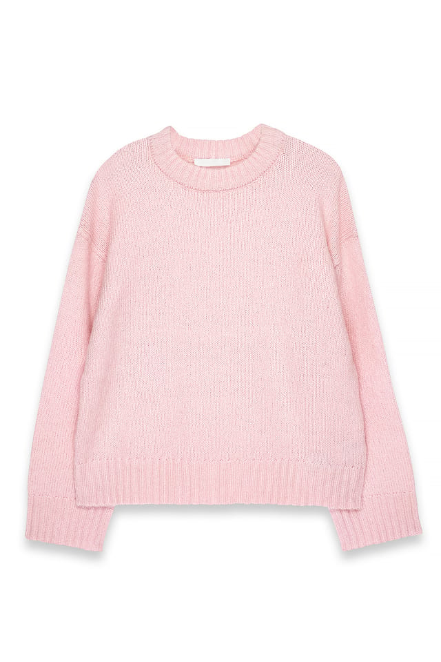 Pink Round Neck Wool Blend Knitted Sweater
