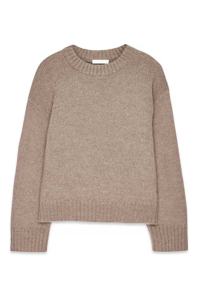Beige Melange Strickpullover aus Wollmischung mit Rundhalsausschnitt