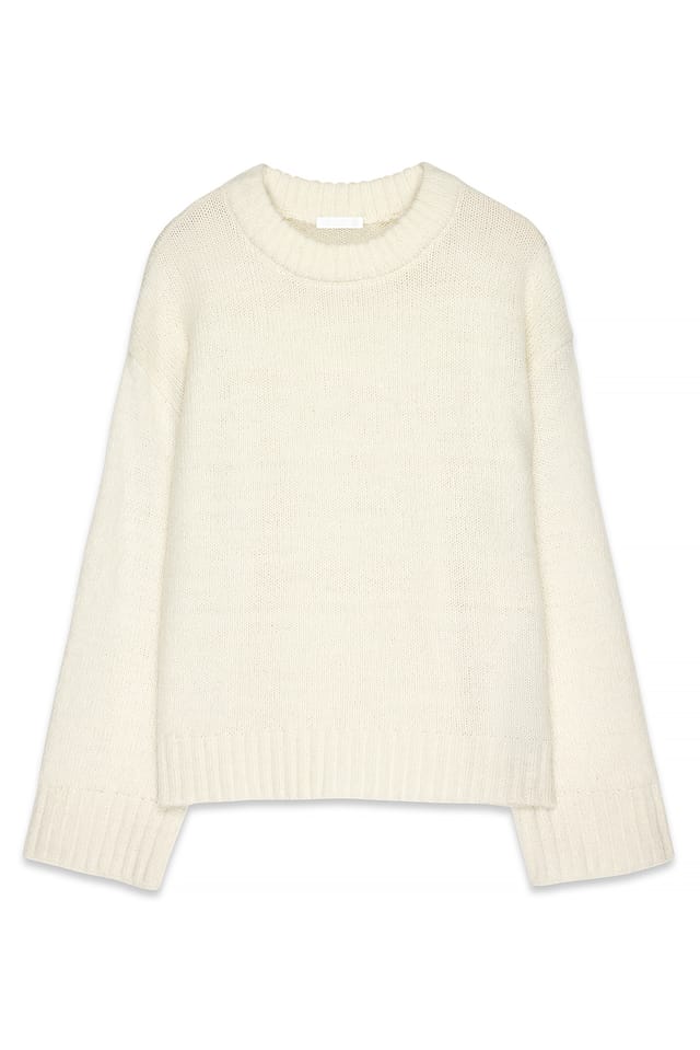 Offwhite Strickpullover aus Wollmischung mit Rundhalsausschnitt