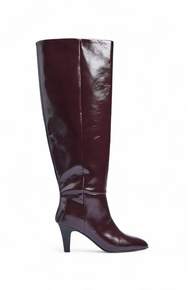 Burgundy Round Toe Knee High Boots