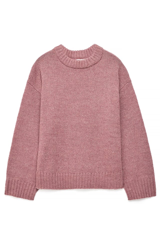 Dusty Dark Pink Round Neck Wool Blend Knitted Sweater