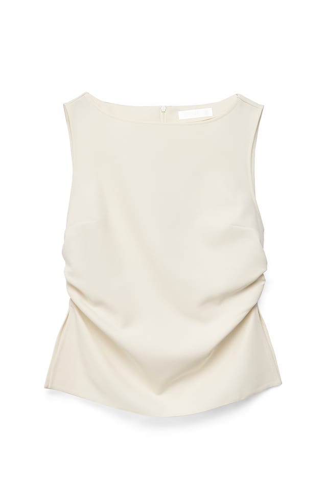 Cream Ruched Waist Sleeveless Top