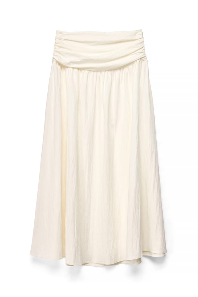 Cream Ruched Waist Maxi Skirt