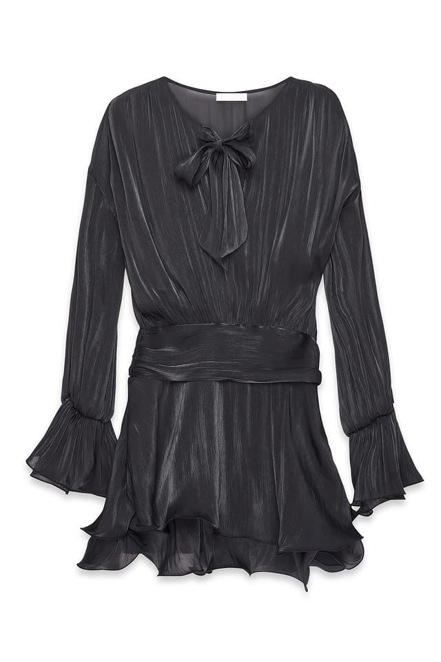 Black Ruched Waist Ruffle Mini Dress