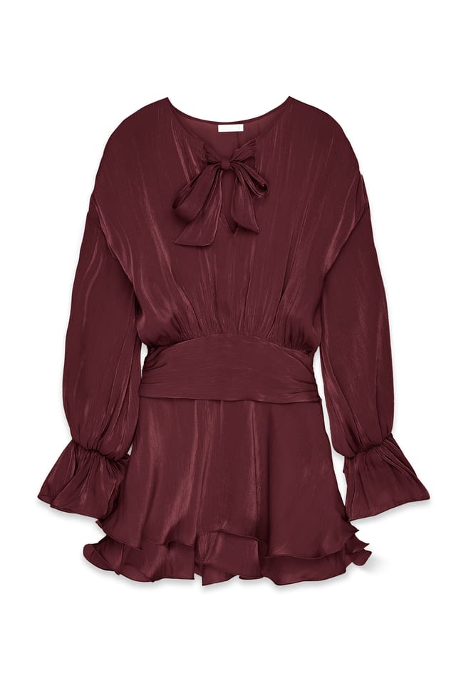 Burgundy Minikleid mit Rüschen und Rüschen an der Taille
