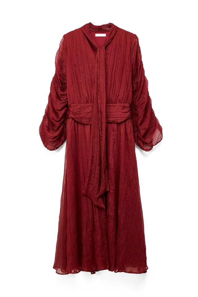 Burgundy Maxiklänning med rynkad midja och scarf