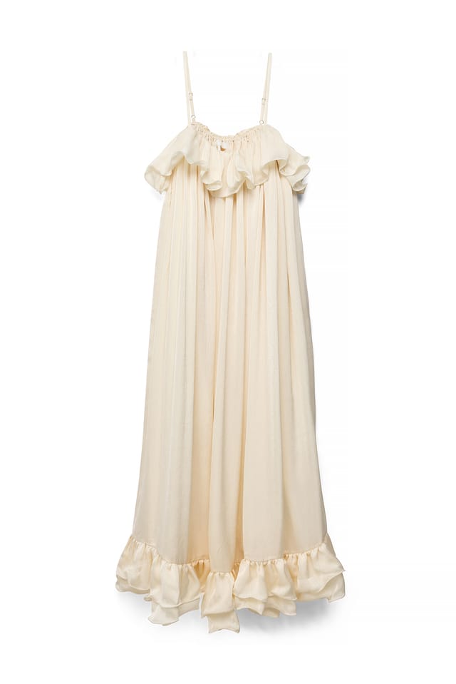 Cream Ruffle Volume Maxi Dress