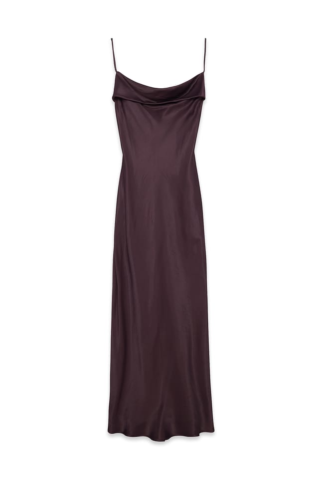 Brown Robe nuisette mi-longue en satin à plis